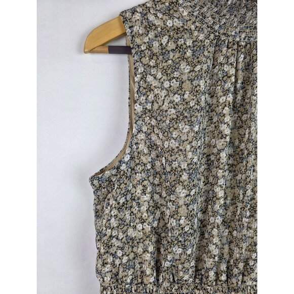 1.State Womens Dress Size Large Tan Floral Sleeveless High Neck Ruffle Lined - Picture 5 of 15